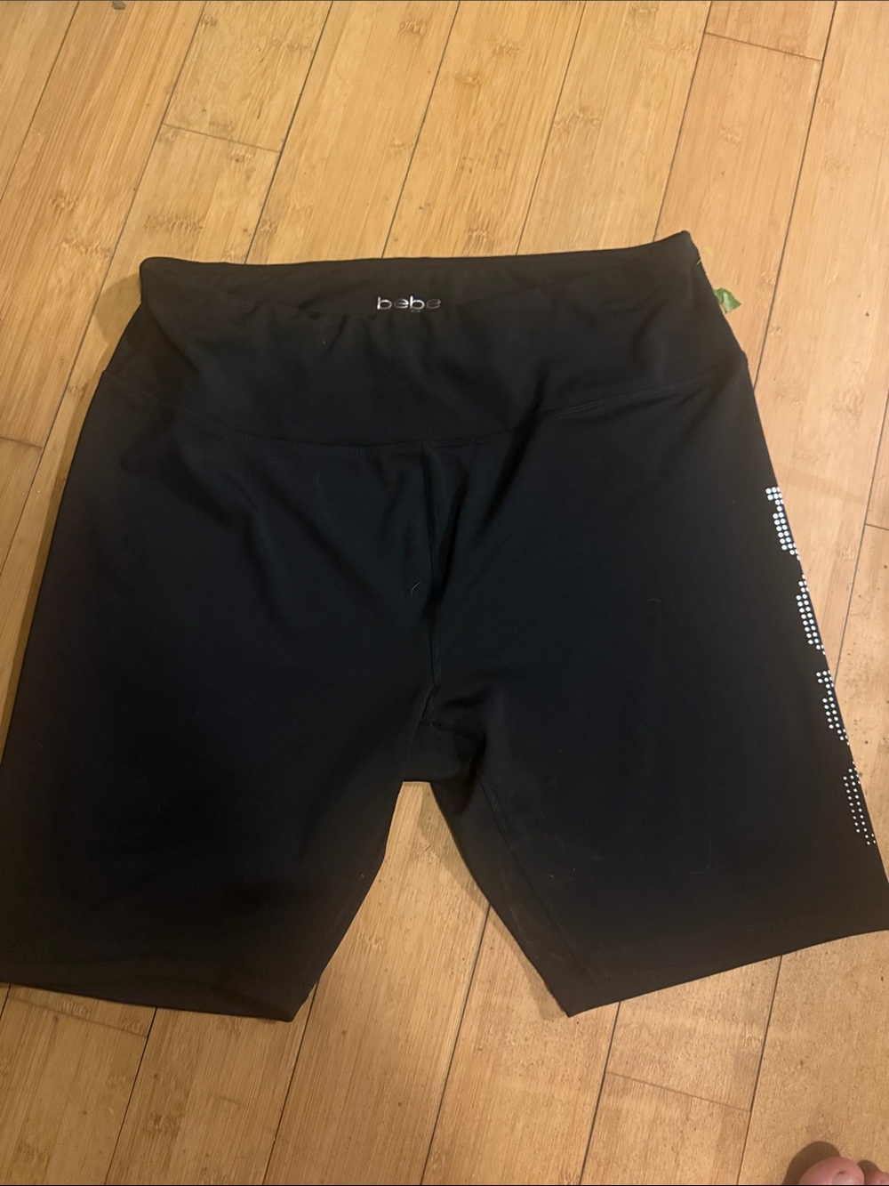bebe Black Biker Shorts with Side Crystal Detail